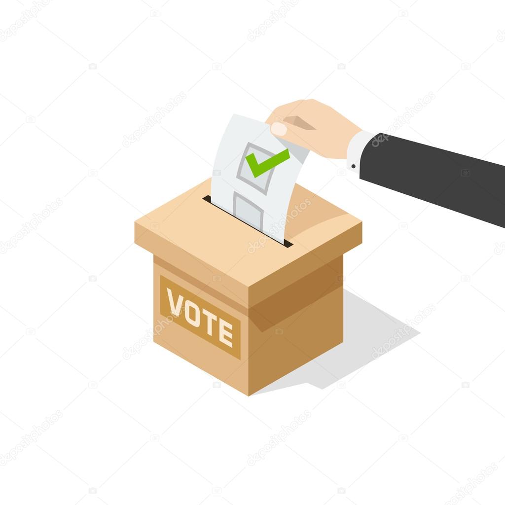 Voting vector illustratio, man hand political ballot in vote box