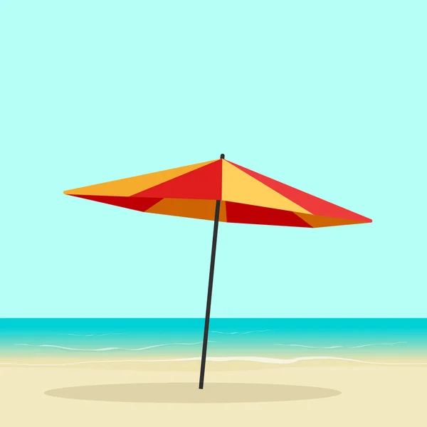 Beach umbrella on seaside vector, sea coast with sun parasol — Stock Vector