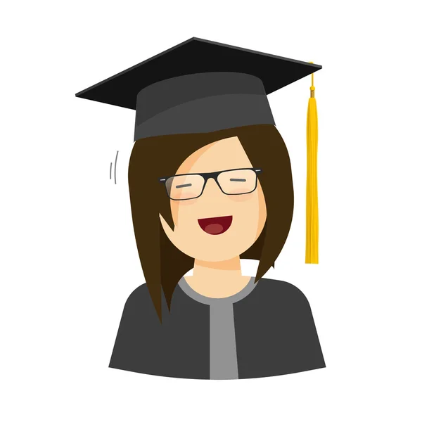 Feliz estudiante chica vector ilustración, personaje femenino en sombrero de graduación — Vector de stock