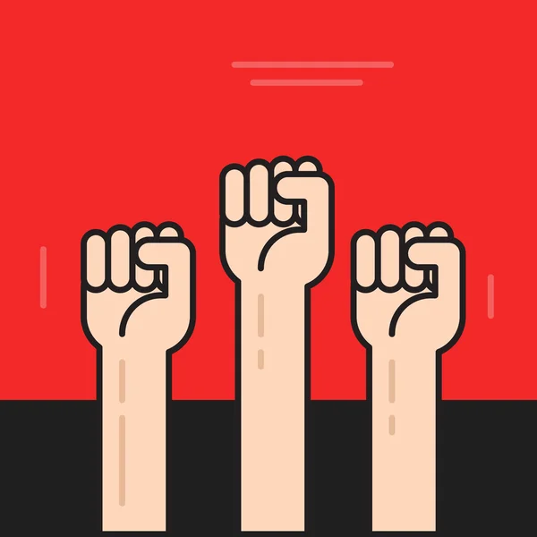 Hands with fists raised up vector, symbol of protest, revolution — Stock Vector