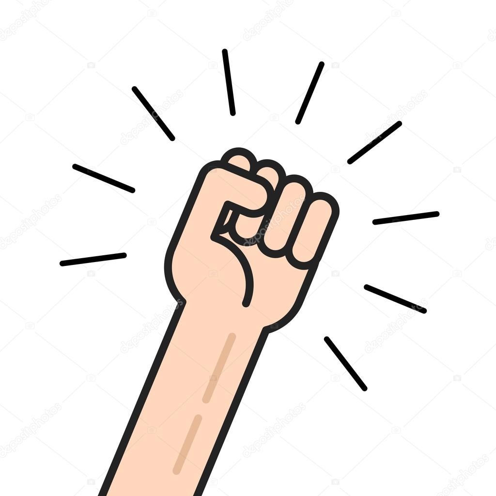 Fist vector icon, hand with shaking raised up isolated outline