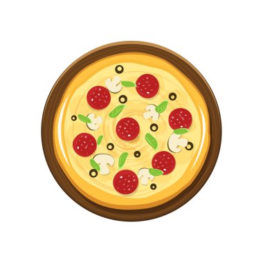 Pizza ve beyaz arka plan üzerinde izole ahşap plaka vektör çizim