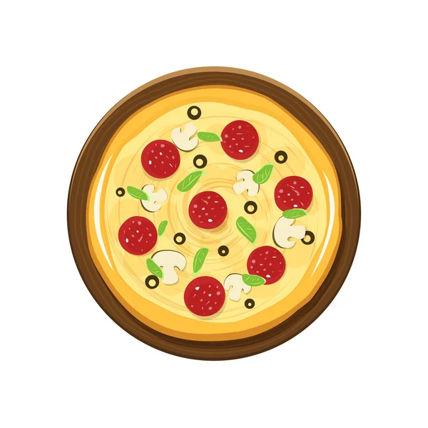 Pizza a dřevěná deska vektorové ilustrace izolované na bílém pozadí — Stockový vektor