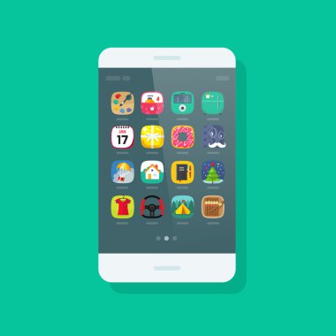 Akıllı telefon vektör izole, cep telefonu ile app simgeleri ekranda