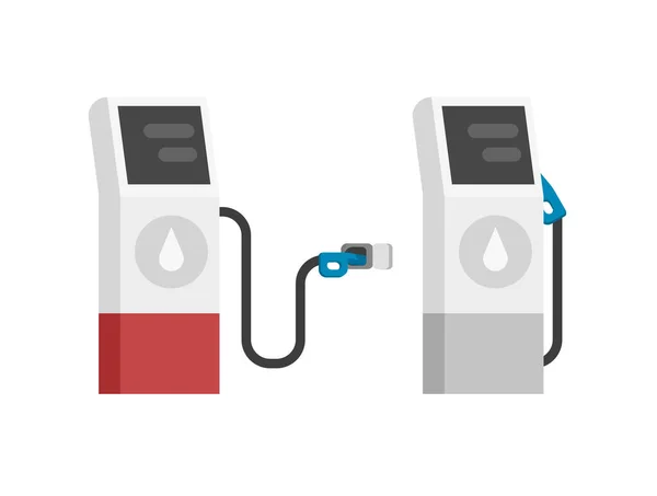 Gás gasolina estação de combustível vetor moderno isolado desenho animado plano ilustração, gasolina auto recarga bomba de óleo cinza cor vermelha clipart design —  Vetores de Stock