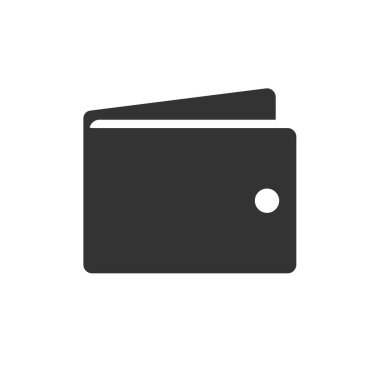 Cüzdan simgesi vektörü siyah-beyaz pictogram şekil sembolü, para çantası silüet clipart tasarımı