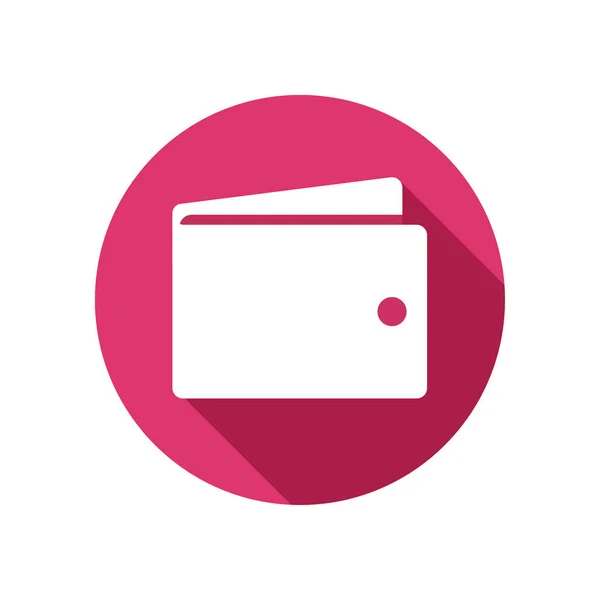 Kotak dompet ikon vektor gaya datar bulat pictogram terisolasi dengan bayangan panjang, tas uang bentuk siluet clipart merah simbol warna putih - Stok Vektor
