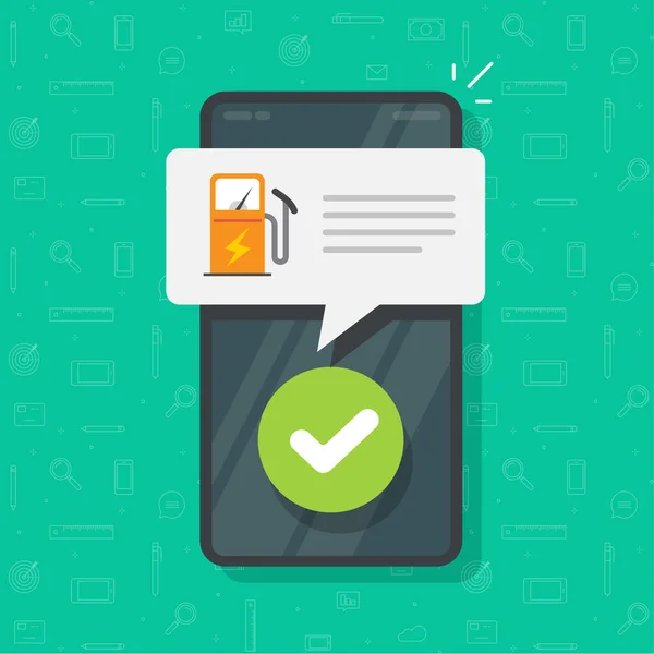 Заправка заправки бензину завершена або заправка бензином або зроблена на мобільному телефоні додаток Векторний дизайн плоскої ілюстрації, концепція оплати завершена на мобільному додатку — стоковий вектор