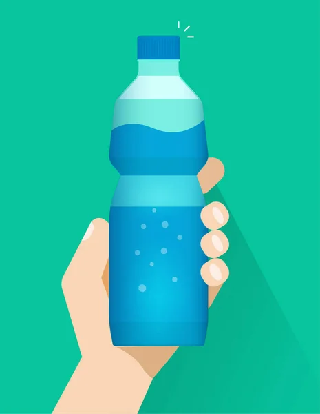 水瓶在手矢量平面卡通画现代设计，人拿苏打水 — 图库矢量图片