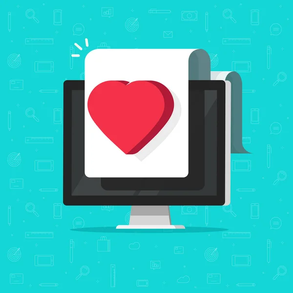 健康医療デジタルドキュメントオンラインコンピュータ画面ベクトルフラット漫画イラスト、のようなまたは愛の心の手紙のメッセージ、電子願いの概念 — ストックベクタ