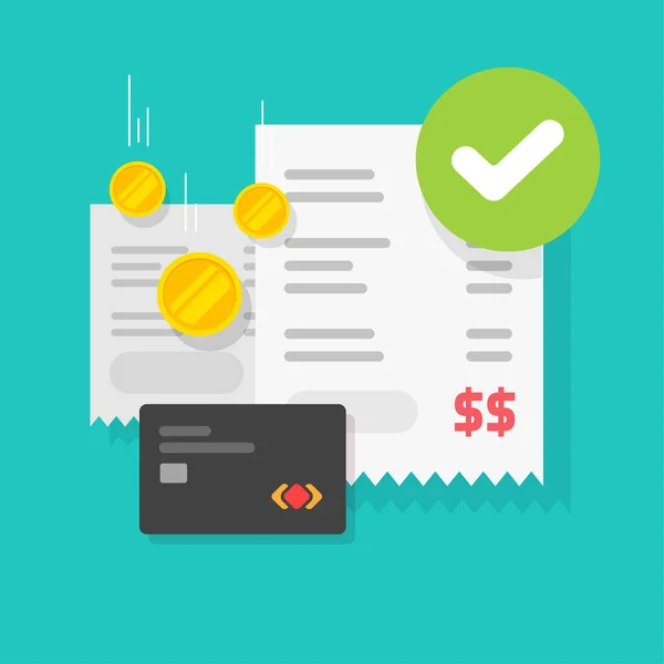 Успіх платіжної операції затверджений чек-повідомлення на рахунку-фактурі через кредитну картку Векторна плоска іконка мультфільму, завершений грошовий переказ, коректна перевірка на успішну оплату — стоковий вектор