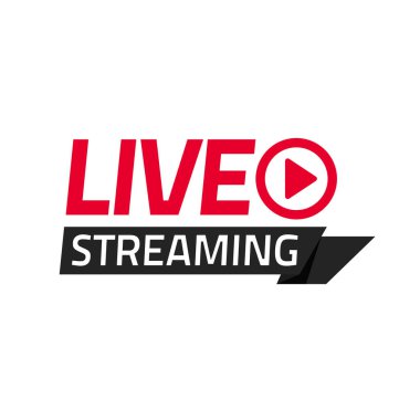 Canlı yayın vektör simgesi etiketi izole edildi, çevrimiçi video, modern etiket rozeti amblemi, televizyon logosu kurdele fikri modern tasarım