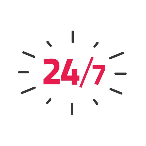 24-7 wektor etykiety serwisowej, 24 godziny na dobę przez 7 dni w tygodniu otwarty znacznik czasu pracy, koncepcja naklejki wsparcia godzin pracy — Wektor stockowy