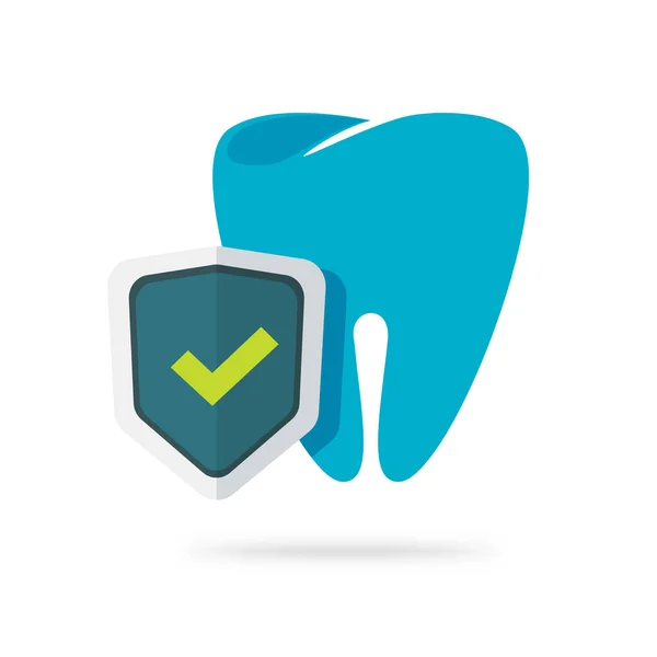 Значок захисту стоматології Векторні плоскі ілюстрації мультфільмів, захист зубів за допомогою щита, концепція стоматології, захисна етикетка проти карієсу — стоковий вектор
