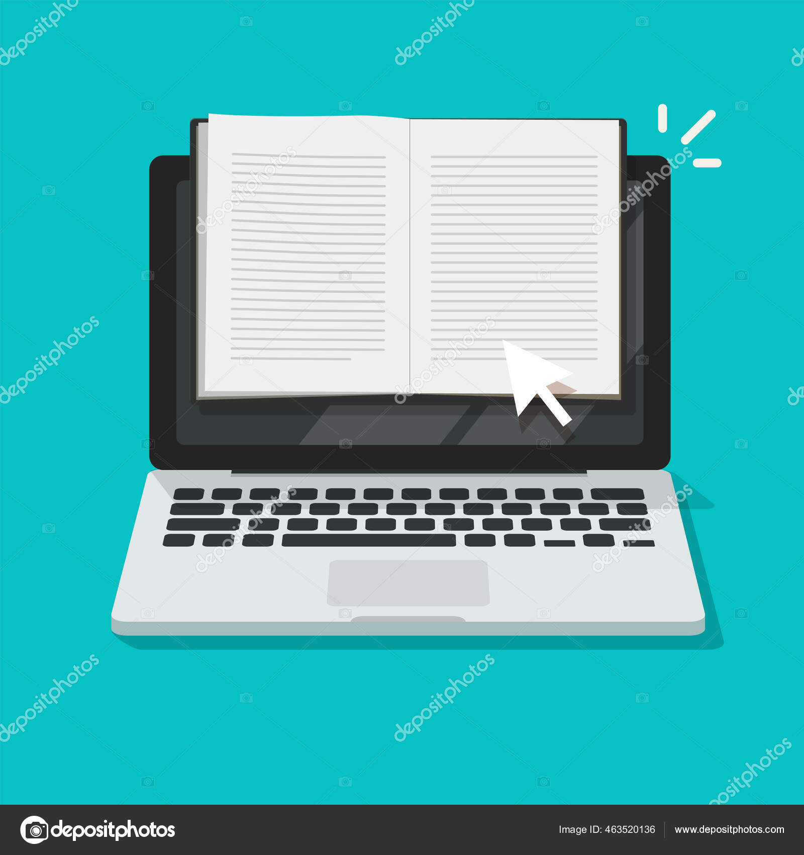Membaca Notebook Terbuka Atau Notepad Online Pada Komputer Laptop Vektor Datar Gambar Kartun
