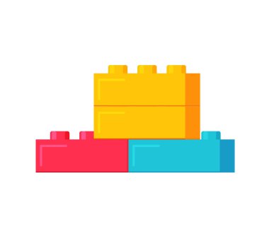 Building plastic toy bricks or child blocks construction vector flat cartoon illustration element isolated