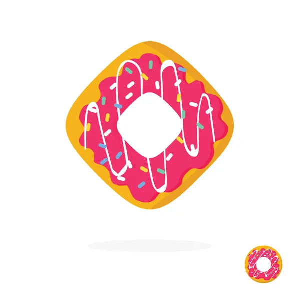 Doux beignet icône isolée ou beignet avec saupoudrer logo dessin animé plat illustration, rose glacé avec des beignets à la fraise sur fond blanc, biscuit ou biscuit idée de boulangerie logotype — Image vectorielle