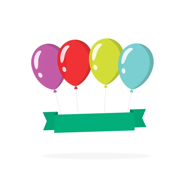 Modelo de banner de balões surpresa festiva para cópia de texto de espaço ilustração de desenhos animados plana isolada em branco, quadro de parabéns voando fita vazia em branco — Vetor de Stock