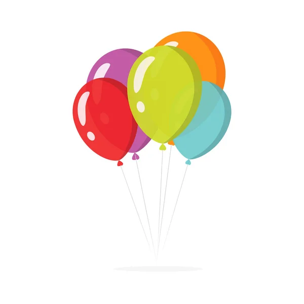 Bouquet de ballons pour fête d'anniversaire volant illustration de dessin animé plat coloré isolé sur blanc — Image vectorielle