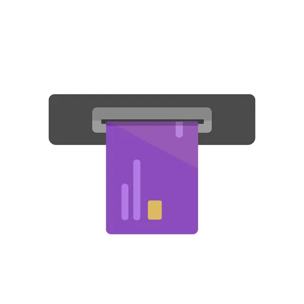 Geldautomat-Symbol-Vektor mit Kredit- oder Debitkarte isoliertes Element flaches Cartoon-Design — Stockvektor
