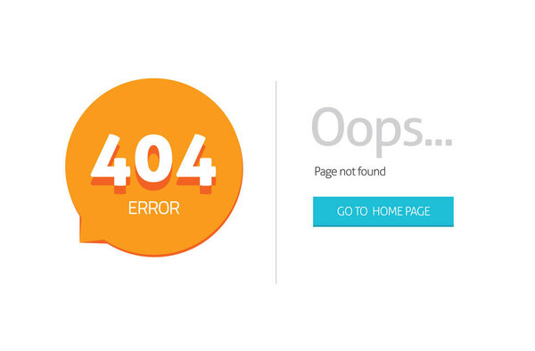 Error 404 internet web page not found for website with oops alert vector flat cartoon template illustration