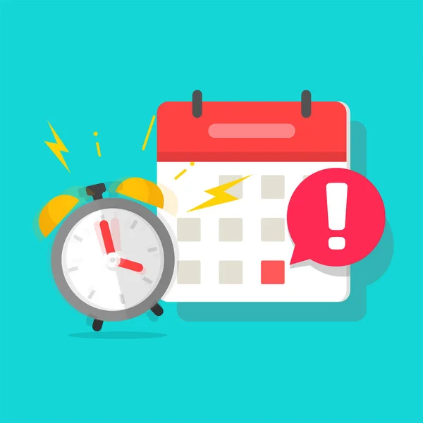 Important due date deadline in calendar organizer message alert or reminder caution notification notice with alarm clock signaling meeting or project event warning vector concept flat — ストックベクタ