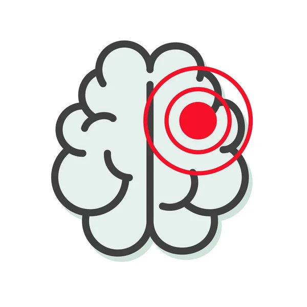 Brain tumor or cancer illness icon or migraine disease vector line outline art illustration, stroke or virus pain concept, migraine or meningitis idea symbol — Διανυσματικό Αρχείο