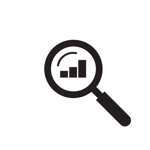 Analyse d'audit vecteur icône de recherche, loupe inspectant graphique de croissance graphique, examen des données de vente d'entreprise symbole ou pictogramme noir et blanc isolé — Image vectorielle