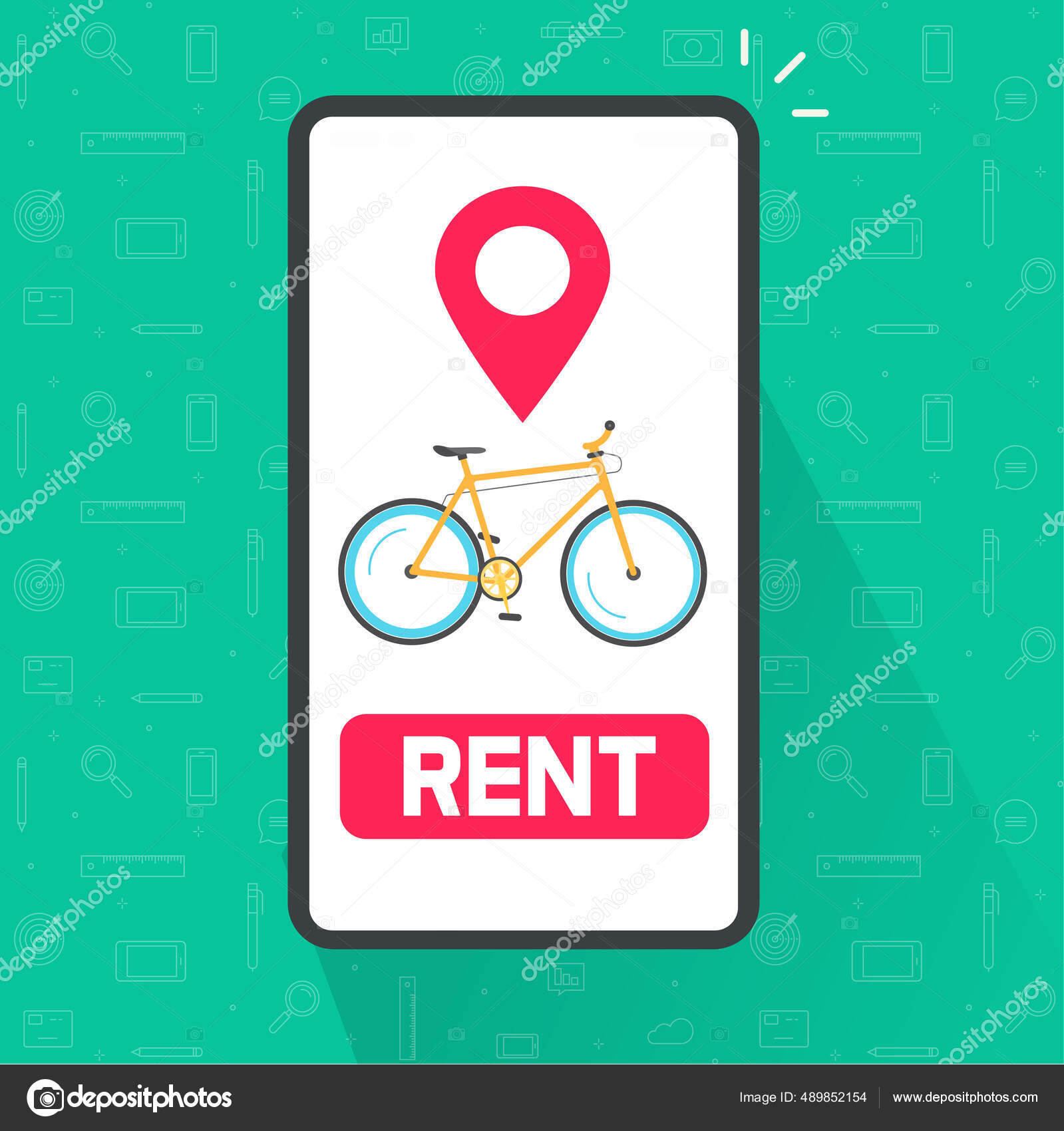 Rent a bike app on cell phone vector or bicycle rental service online on smartphone flat cartoon illustration isolated Stock Vector by ©vladwel 489852154