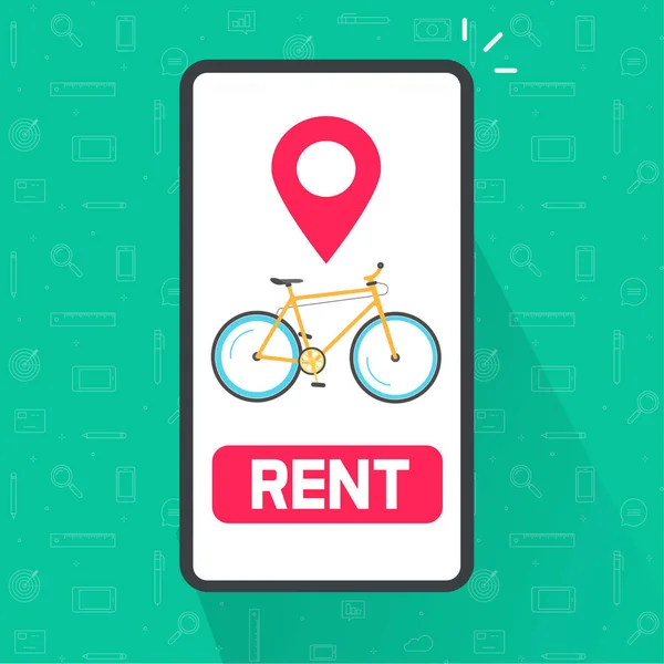 Rent a bike app on cell phone vector or bicycle rental service online on smartphone flat cartoon illustration isolated — Stock vektor