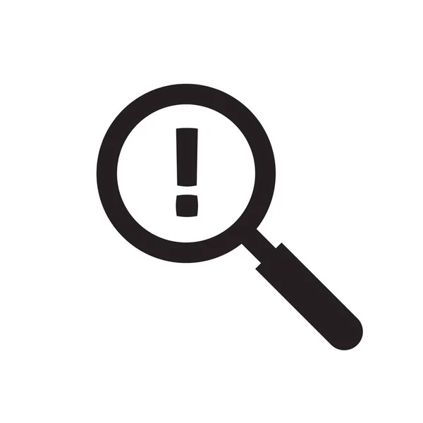 Magnifier verre avec point d'exclamation comme risque attention avis vectoriel icône pictogramme ou avertissement alerte recherche concept symbole illustration isolé sur blanc — Image vectorielle