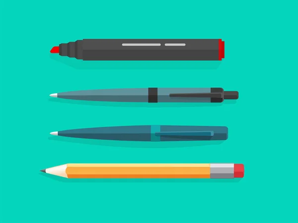 Marcatore, penna e matite set vettoriale isolato in disegno del fumetto piatto — Vettoriale Stock