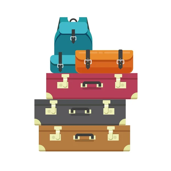 Bolsas de equipaje montón o viaje pila de equipaje apilado aislado clipart vector plano dibujo animado ilustración — Vector de stock