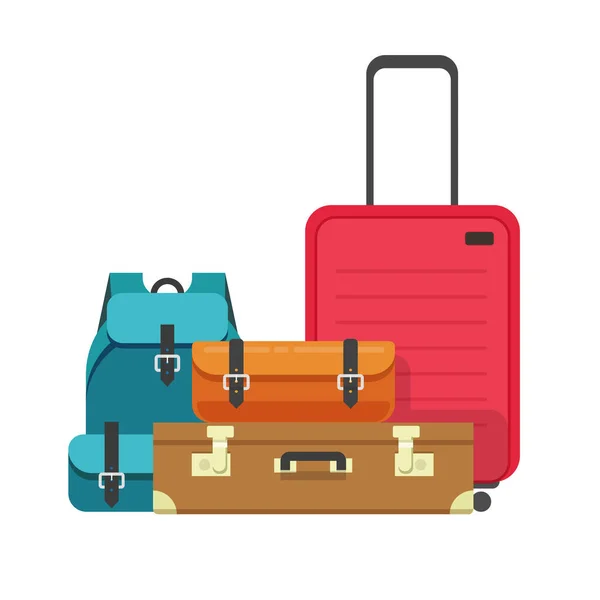 旅行荷物バッグヒープまたは空港手荷物スーツケース準備飛行ツアーまたは旅行ベクトル隔離されたクリップでフラット漫画スタイル — ストックベクタ