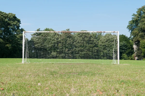 Football pitch goal posts and net on a soccer pitch
