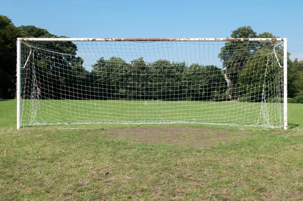 Football pitch goal posts and net on a soccer pitch