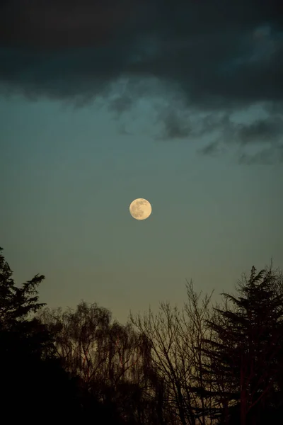 Полная Луна Горизонте Драматического Ночного Неба — стоковое фото
