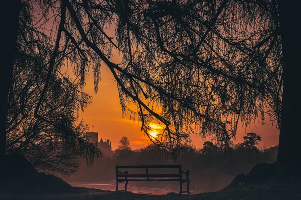 Tájkép Jelenet Egy Albans Park Kilátással Albans Katedrális Egy Hajnali — Stock Fotó