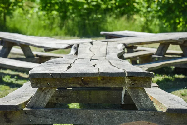 Large Picnic Table Bench Sunny Public Park — Stock Photo, Image