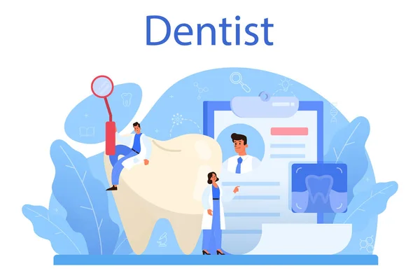 Dentist concept. Dental doctor in uniform treating human teeth