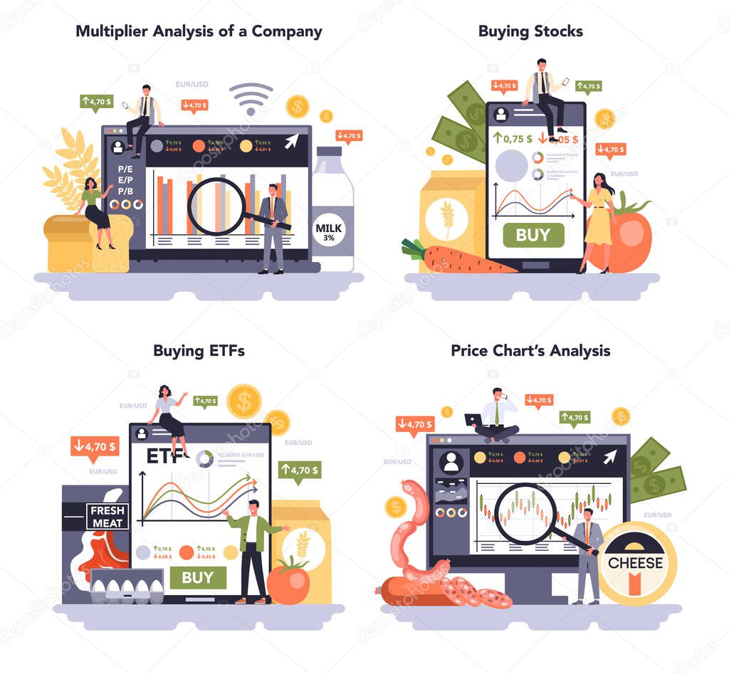 Food Industry Sector Of The Economy Online Service Or Platform Set Light Manufacturing Multiplier Analysis Of A Company Buying Stocks And Etfs Price Chart Analysis Flat Vector Illustration Premium Vector In Food Industry Sector Of The Economy Online Service Or Platform Set Light Manufacturing Multiplier Analysis Of A Company Buying Stocks And Etfs Price Chart Analysis Flat Vector Illustration Premium Vector In