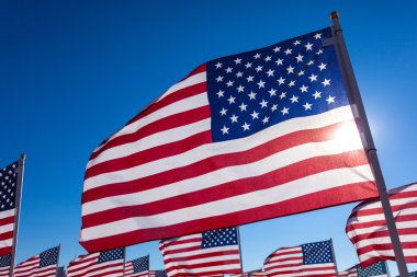 Amerikan bayrakları ile gökyüzü arka plan görüntüsünü