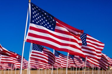 Amerikan bayrakları ile gökyüzü arka plan görüntüsünü