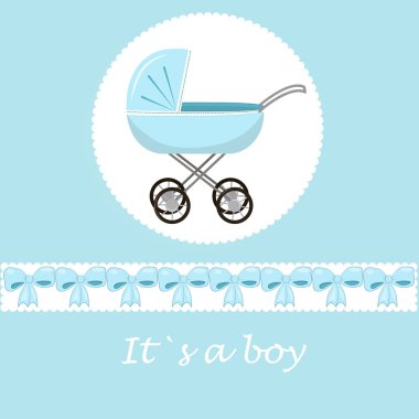 Mavi bebek arabası ile vektör çizim.