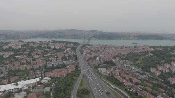 Istanbul bosphorus drone, aerial istanbul bridge — Stock Video