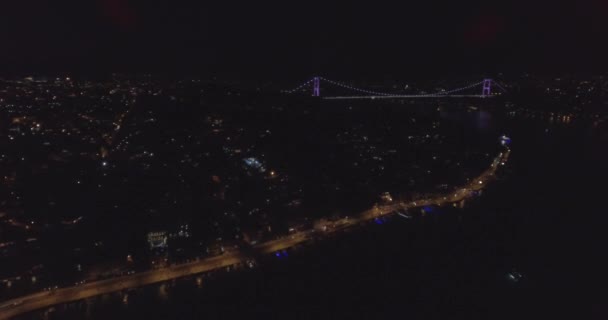 Istanbul v noci video Bosphorus Drone 4k — Stock video