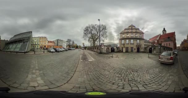 Vídeo 360 vr Vista panorâmica da estação ferroviária Edifícios Opole Polônia — Vídeo de Stock