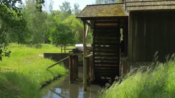 Fragment Huge Water Wheel Watermill Located Park Old Polish Architecture — Stock Video