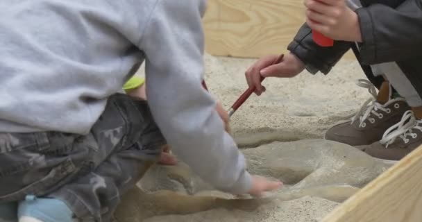 Petit groupe d'enfants joue dans un jeu joyeux sur une aire de jeux pour enfants — Video