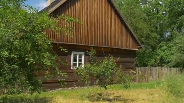 Området nära det gamla trähuset i parken — Stockvideo